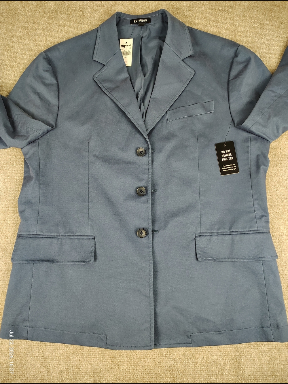 $178 Men's Express Slim Fit Blue Blazer 3-Button Cotton Size 38S